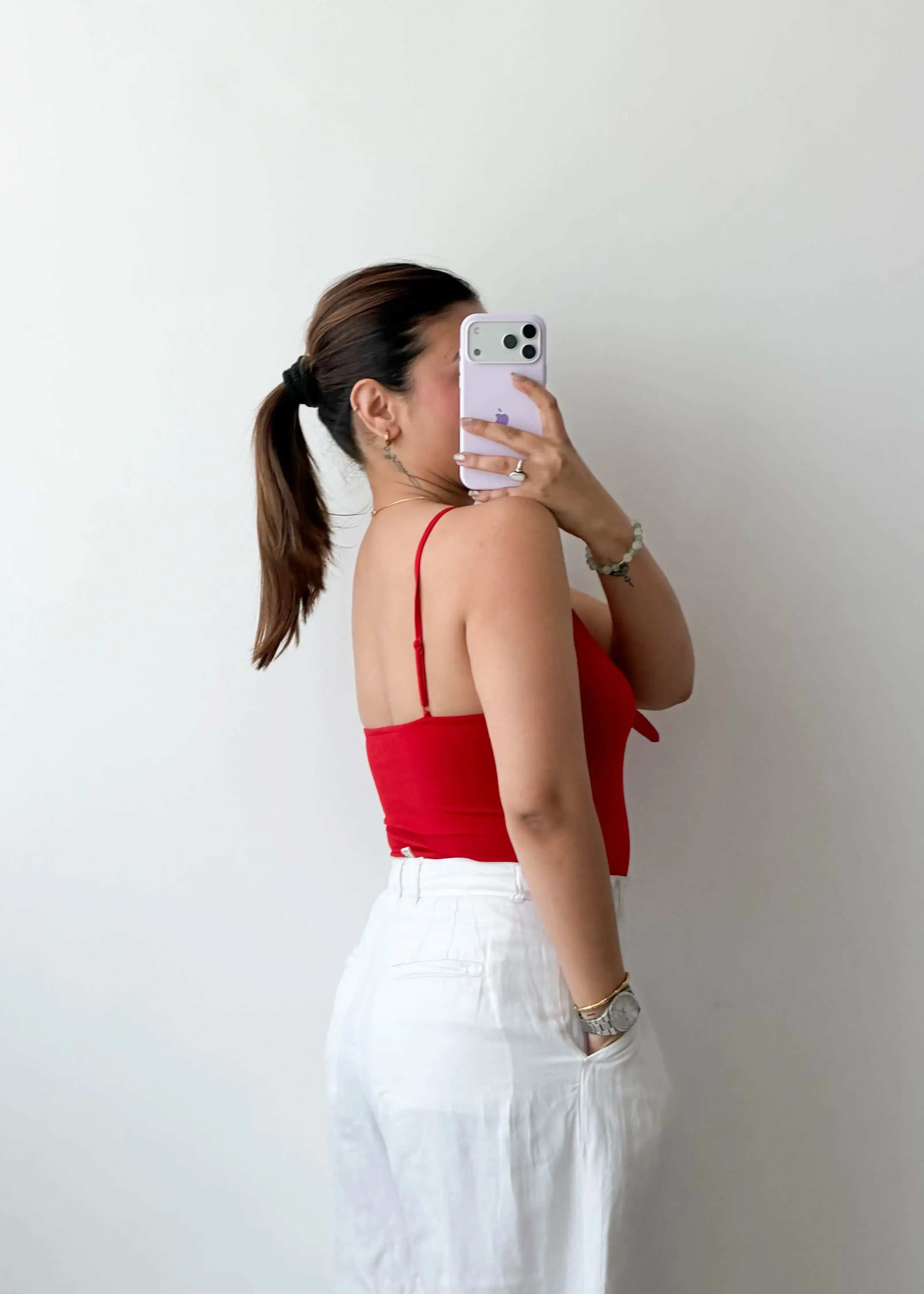 Size S-M Red Tie-Up Front Bodysuit