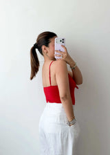 Size S-M Red Tie-Up Front Bodysuit
