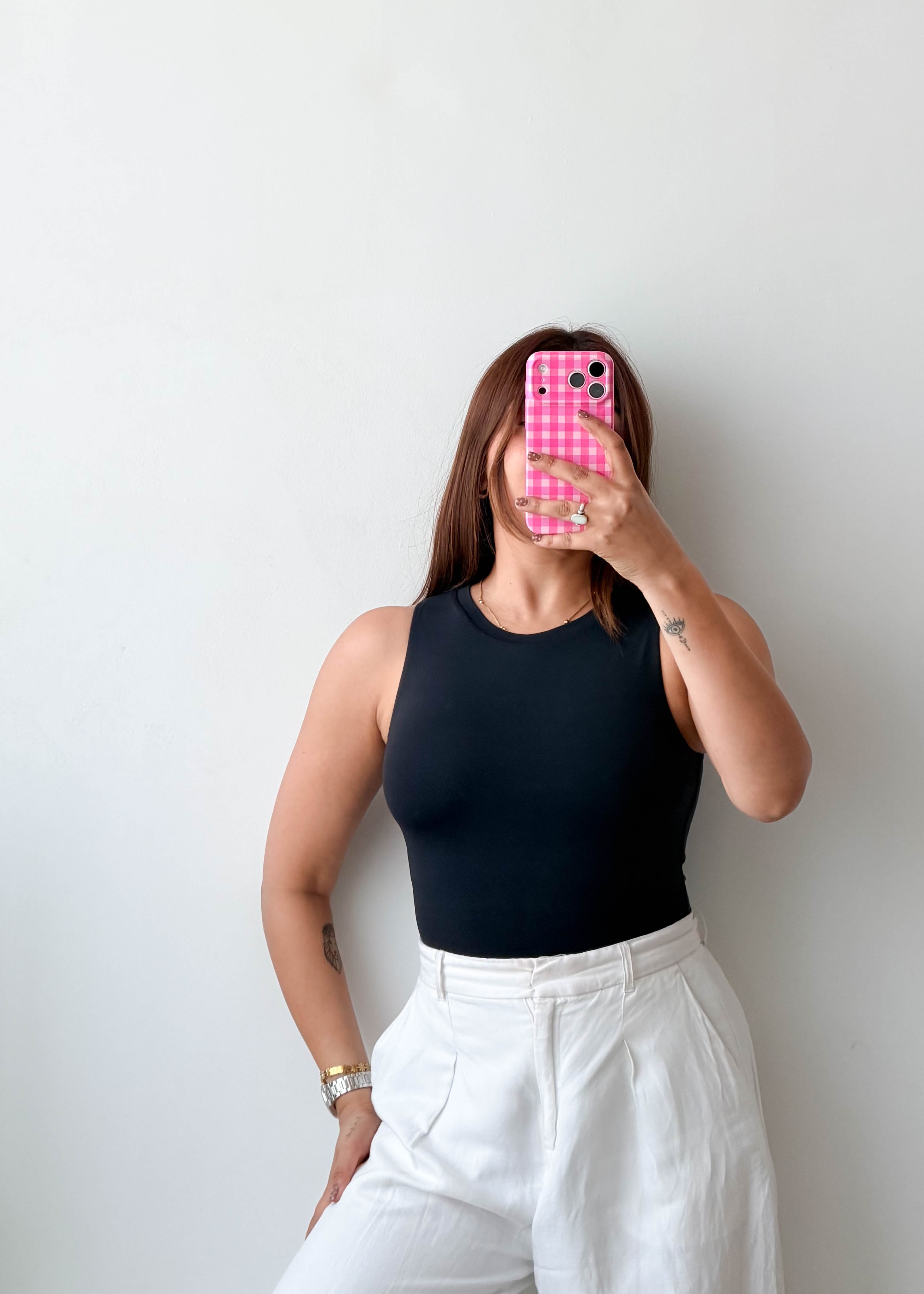 Size S Black High Neck Sleeveless Bodysuit