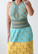Size M-L Multicolor Geometric Knit Midi Dress
