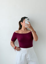 Size S-M Wine Off-Shoulder Bodysuit