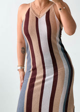 Size S-M Multicolor Striped Ribbed Knit Midi Dress