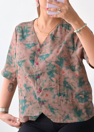 M Brown Abstract Print Viscose Shirt