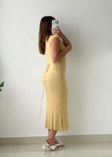 Size M-L Butter Yellow Ribbed Knit Maxi Dress