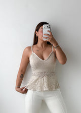 Size S-M Beige Floral Lace Peplum Top