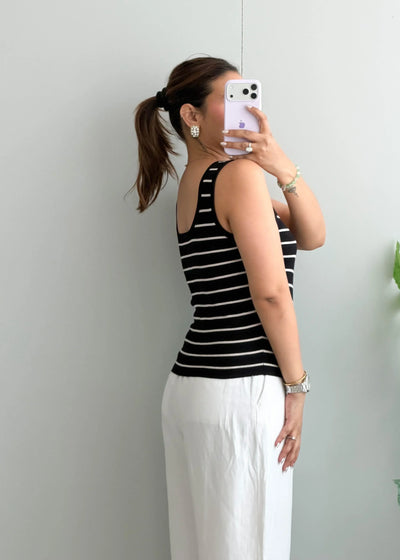 Size M-L, Black Stripe Ribbed Tank Top - Closet by Payal