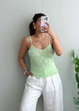 Size M-L, Light Green Floral Tank Top - Closet by Payal
