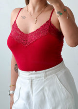 Size S-M Red Lace Trim Cami Top