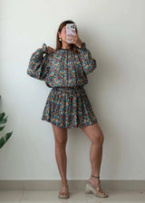 Size S-M, Multicolor Floral Smocked Mini Dress