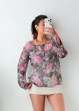 Size S-M Grey Pink Floral Sheer Blouse