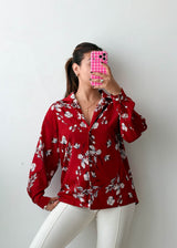 Size S-M Red Floral Shirt Top