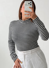 Size S-M Black & White Striped High Neck Top
