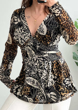 Size M-L, Y2K Inspired Animal Print Peplum Top for Women - Closet by Payal
