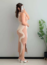 SIZE S-M, Abstract Sand Wave Knit Midi Dress - Closet by Payal