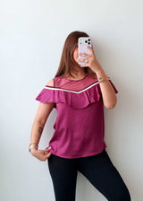 Size S-M Magenta Cold Shoulder Ruffle Top