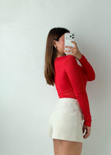 Size XS-S Red Notch Neck Bodysuit