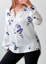 Size S-M White Blue Floral Shirt Top