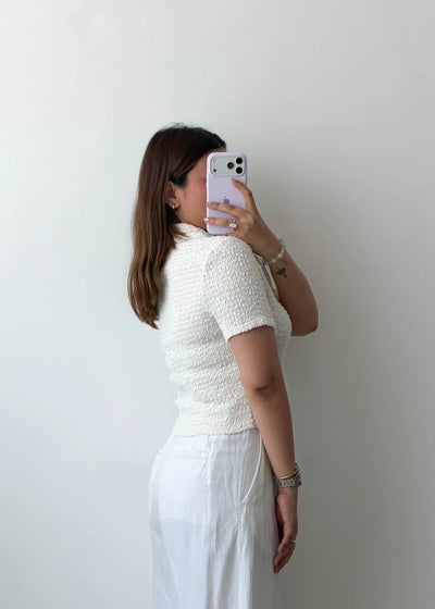 Size S-M White Textured Zip-Up Top