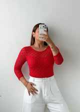 Size S-M Red Lace Long Sleeve Bodysuit