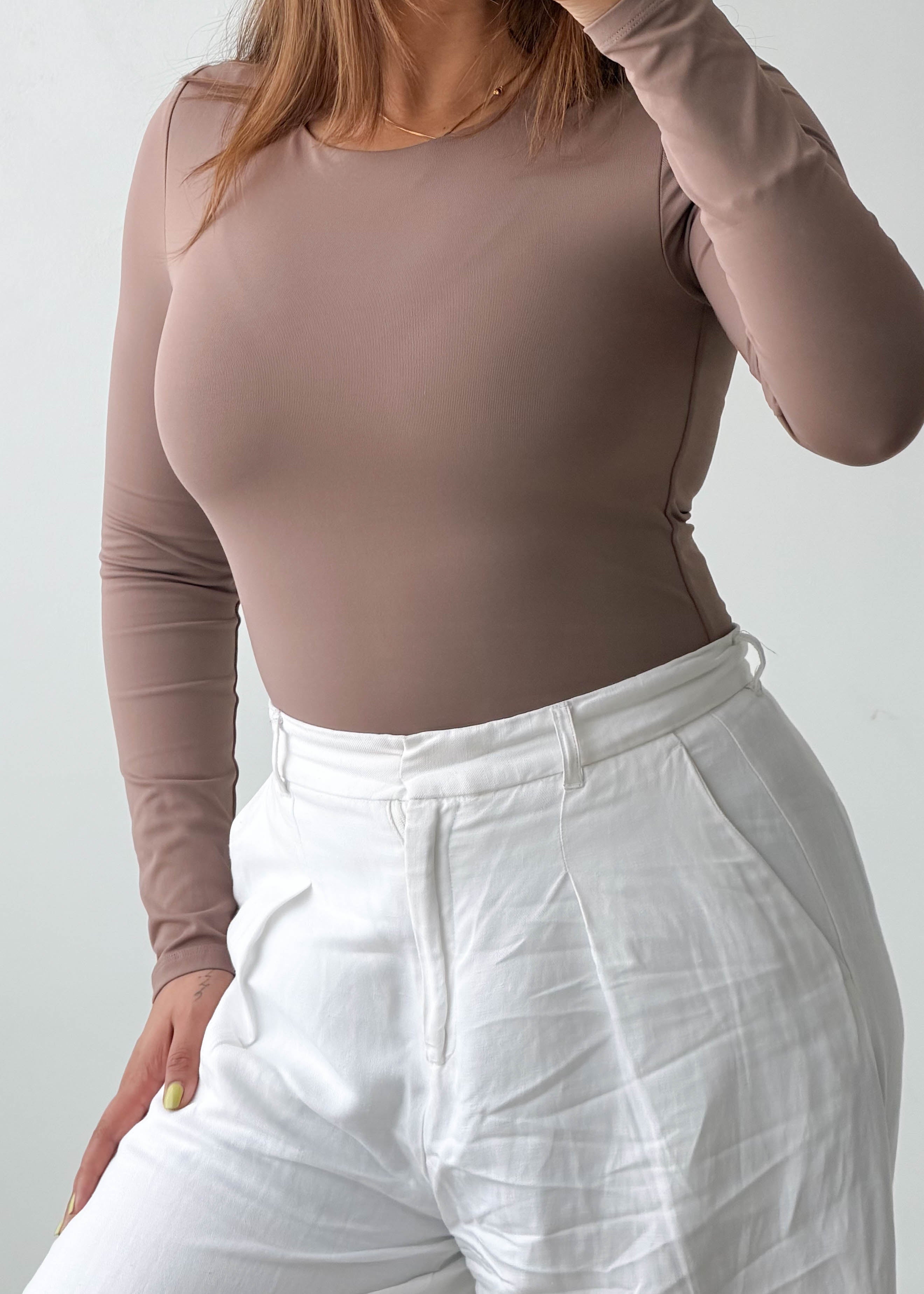 Size S-M Taupe Crew Neck Bodysuit
