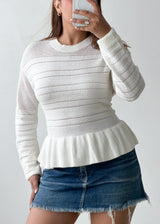 Size L-XL White Peplum Knit Sweater Top