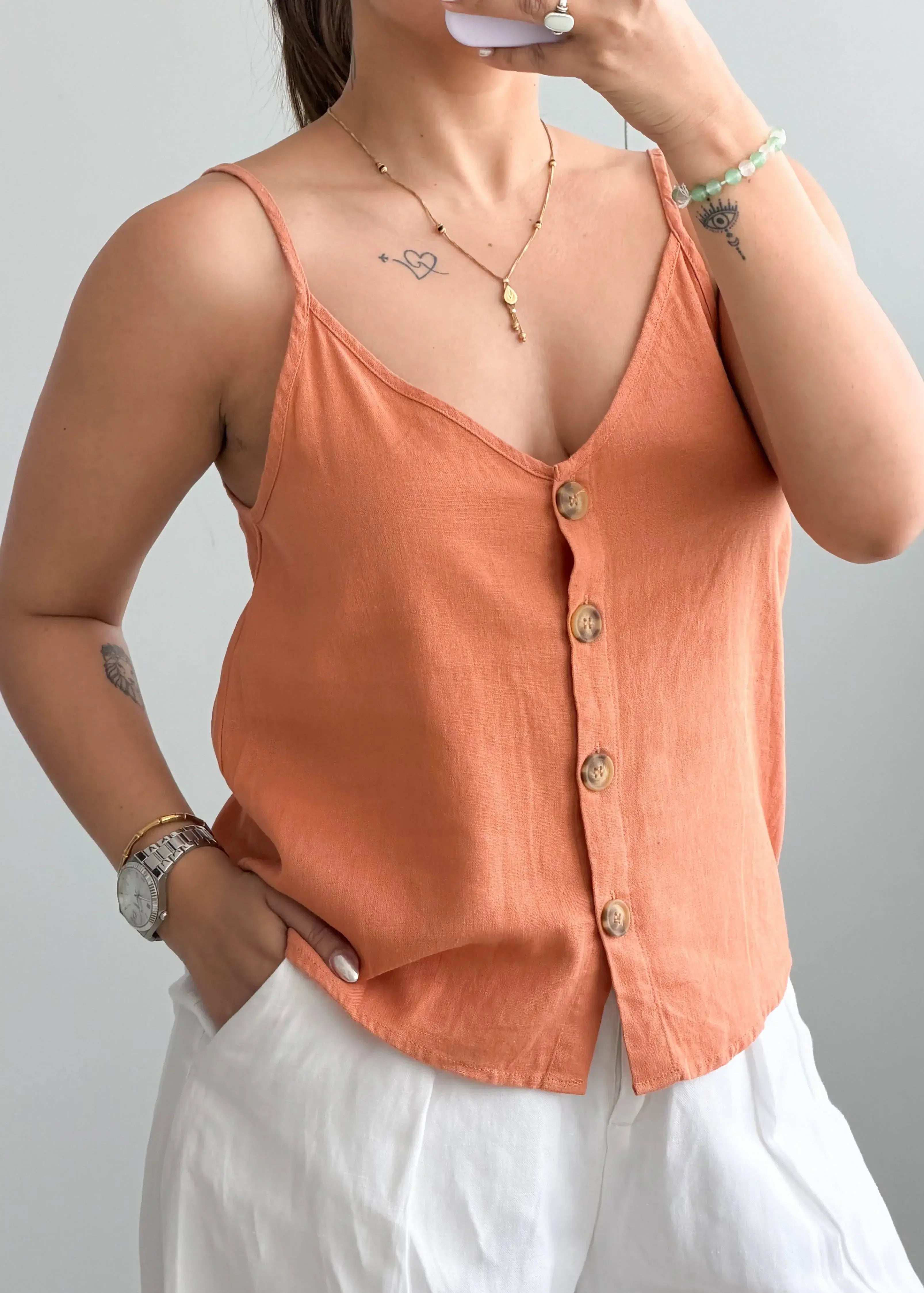 Size M, Rust Button-Down Cami Top - Closet by Payal
