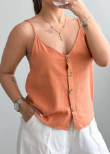 Size M, Rust Button-Down Cami Top - Closet by Payal