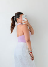 Size XS-S Lilac Twist Halter Bodysuit