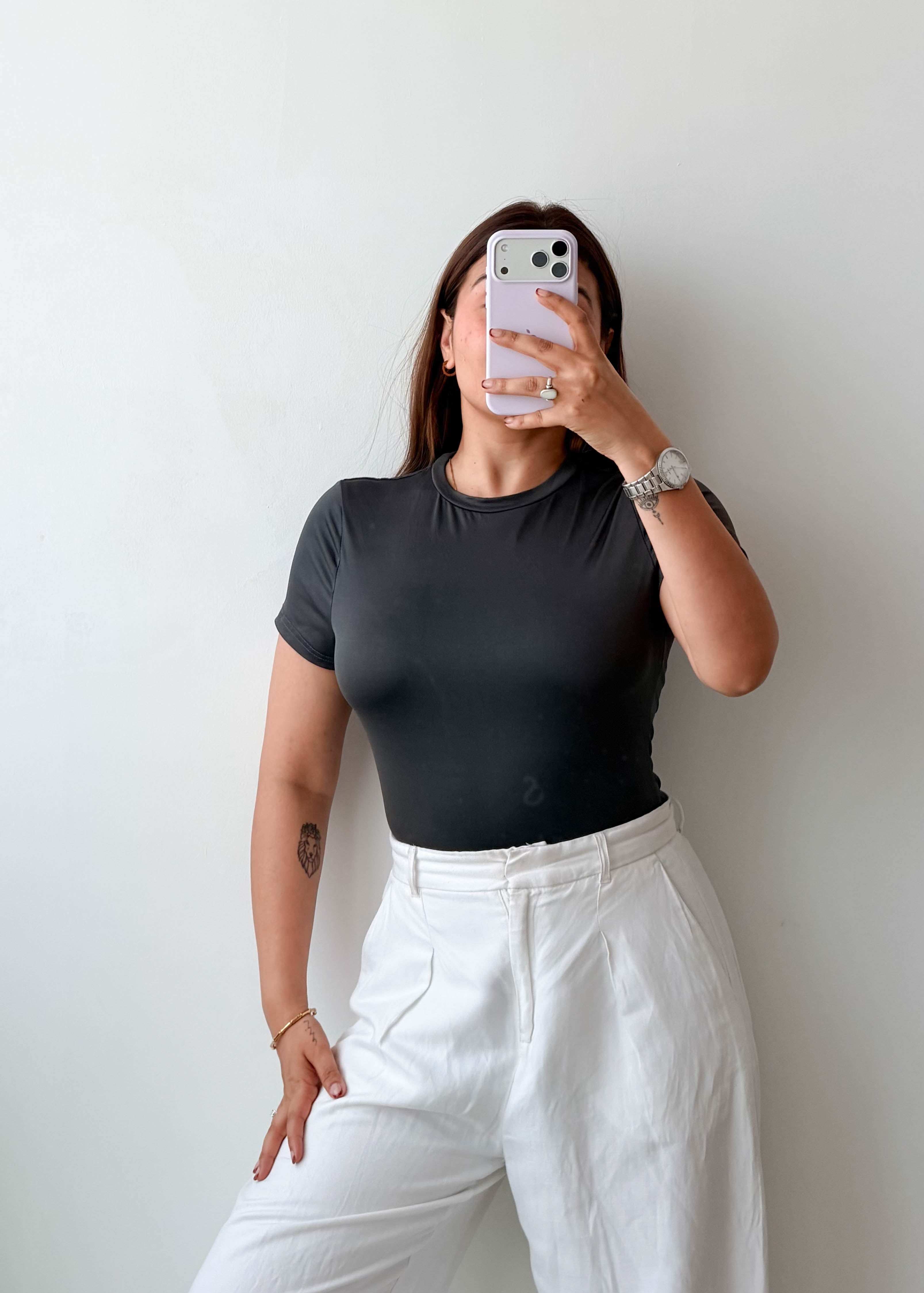 Size M Charcoal Crew Neck Bodysuit