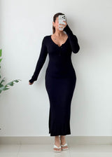 Size XS-S Black Henley Ribbed Maxi Dress