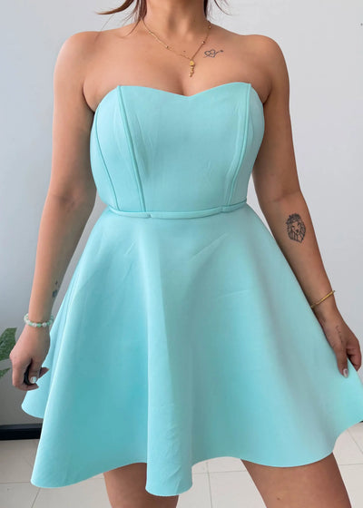 Size S-M, 4. Mint Strapless Flare Mini Dress - Closet by Payal