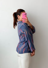 Size S-M Blue Feather Print Shirt