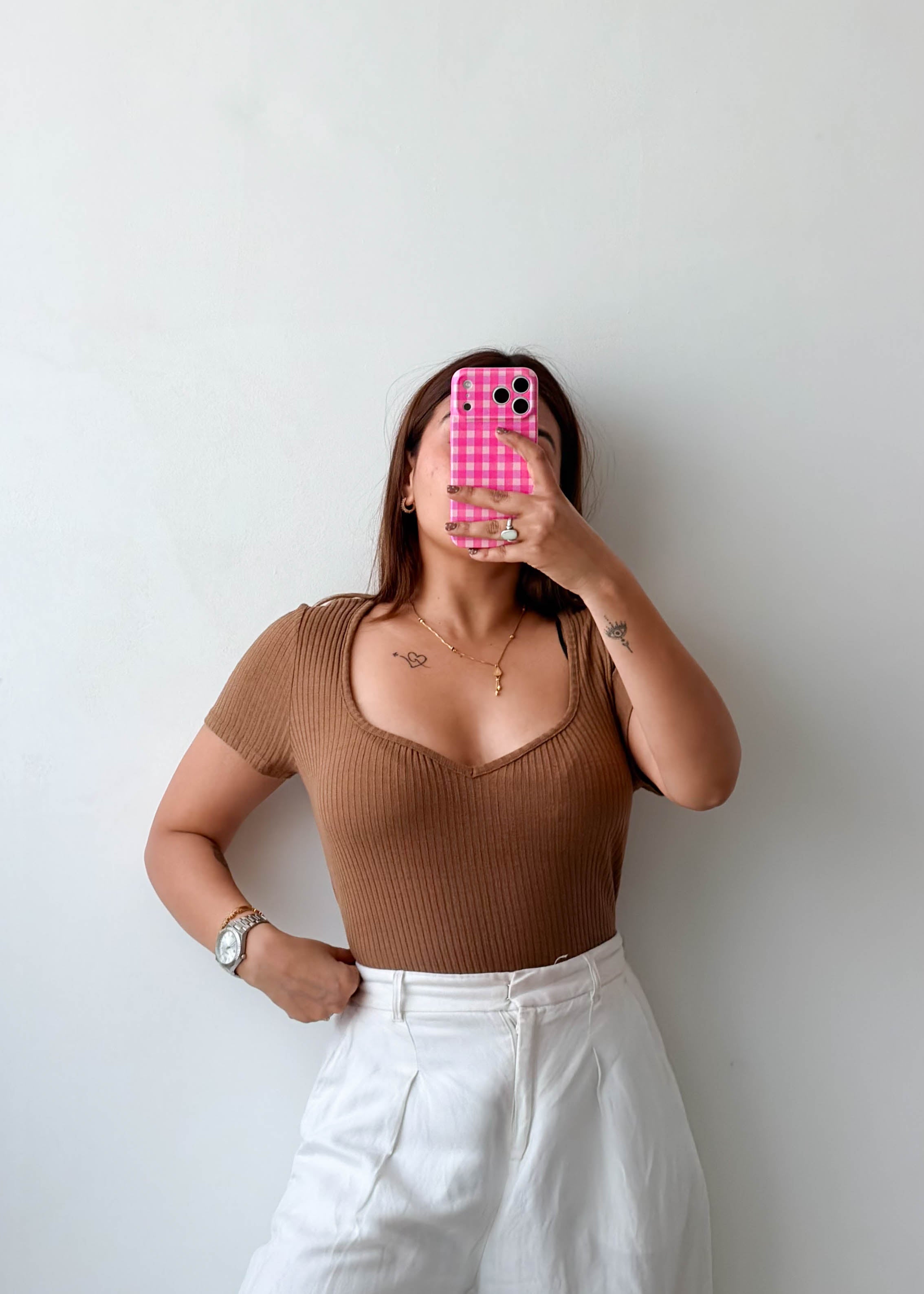 Size L-XL Mocha Ribbed Sweetheart Neck Bodysuit