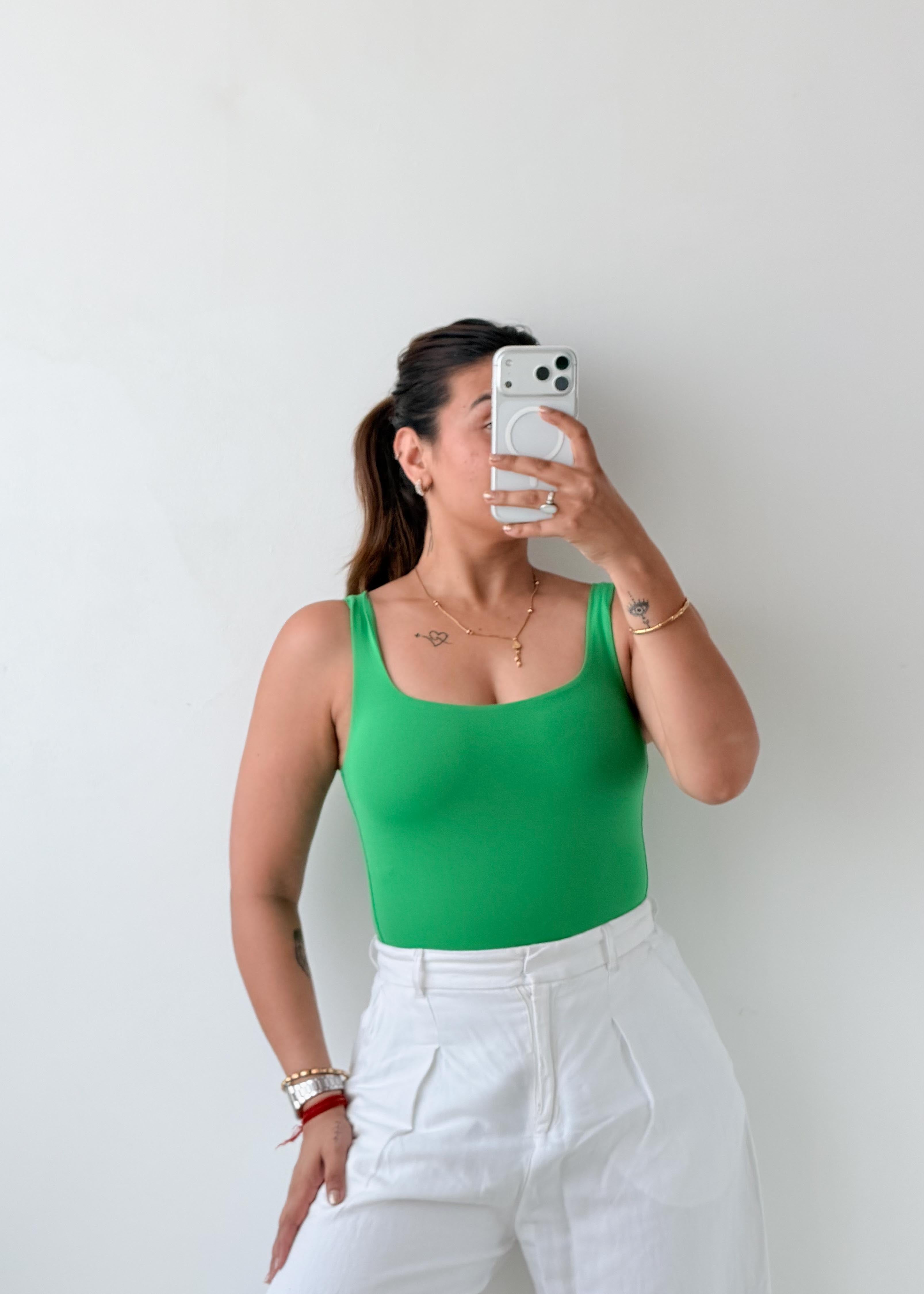 Size XS Bright Green Square Neck Bodysuit