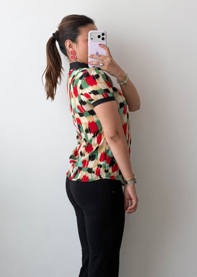 XS-S Multi Abstract Print Short Sleeve Cotton Voile Top