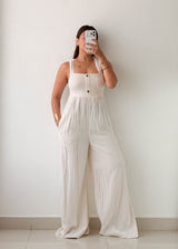 Size M-L White Textured Wide Leg Jumpsuit