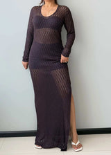 Size M-L, Sheer Knit Long Sleeve Maxi Dress - Closet by Payal