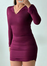 Size XS-S Burgundy Ruched Mini Dress