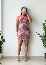 Size M-L, Multicolor Halter Mini Dress - Closet by Payal