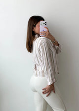 Size XS-S Beige Striped Button Shirt