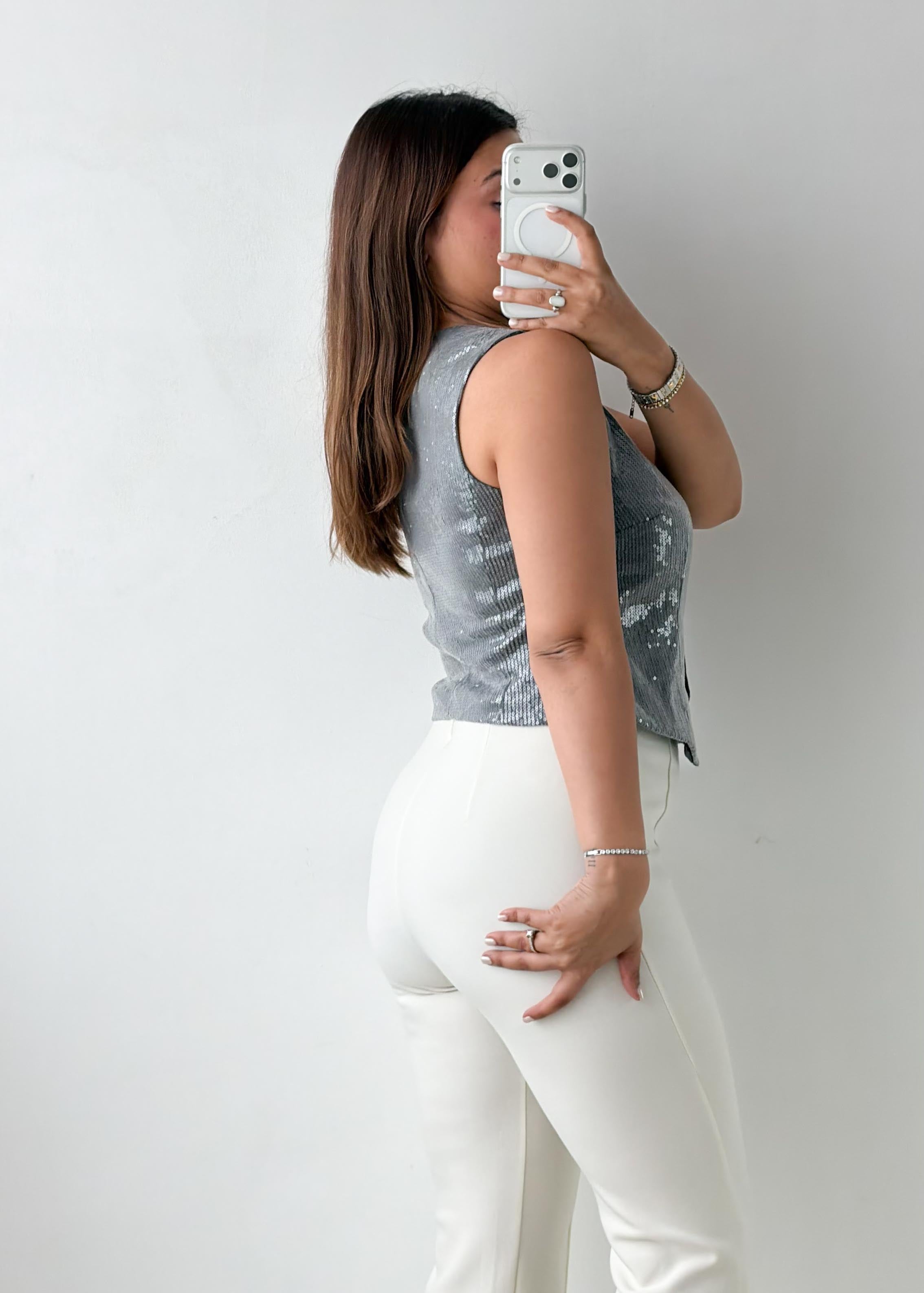 Size S-M Silver Sequin Vest Top