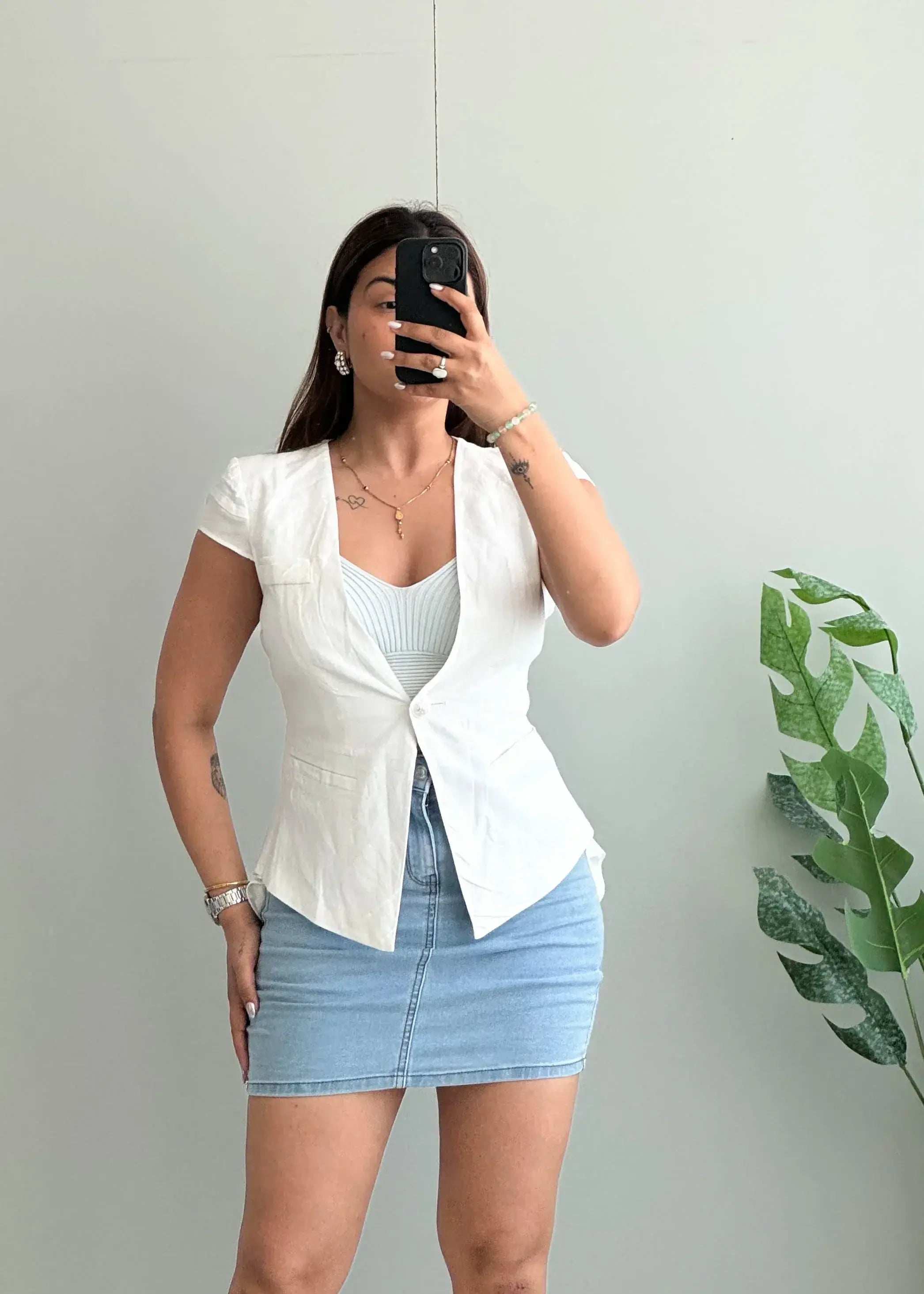 Size XS-S, White Tailored Button Front Vest Top for Women - Closet by Payal