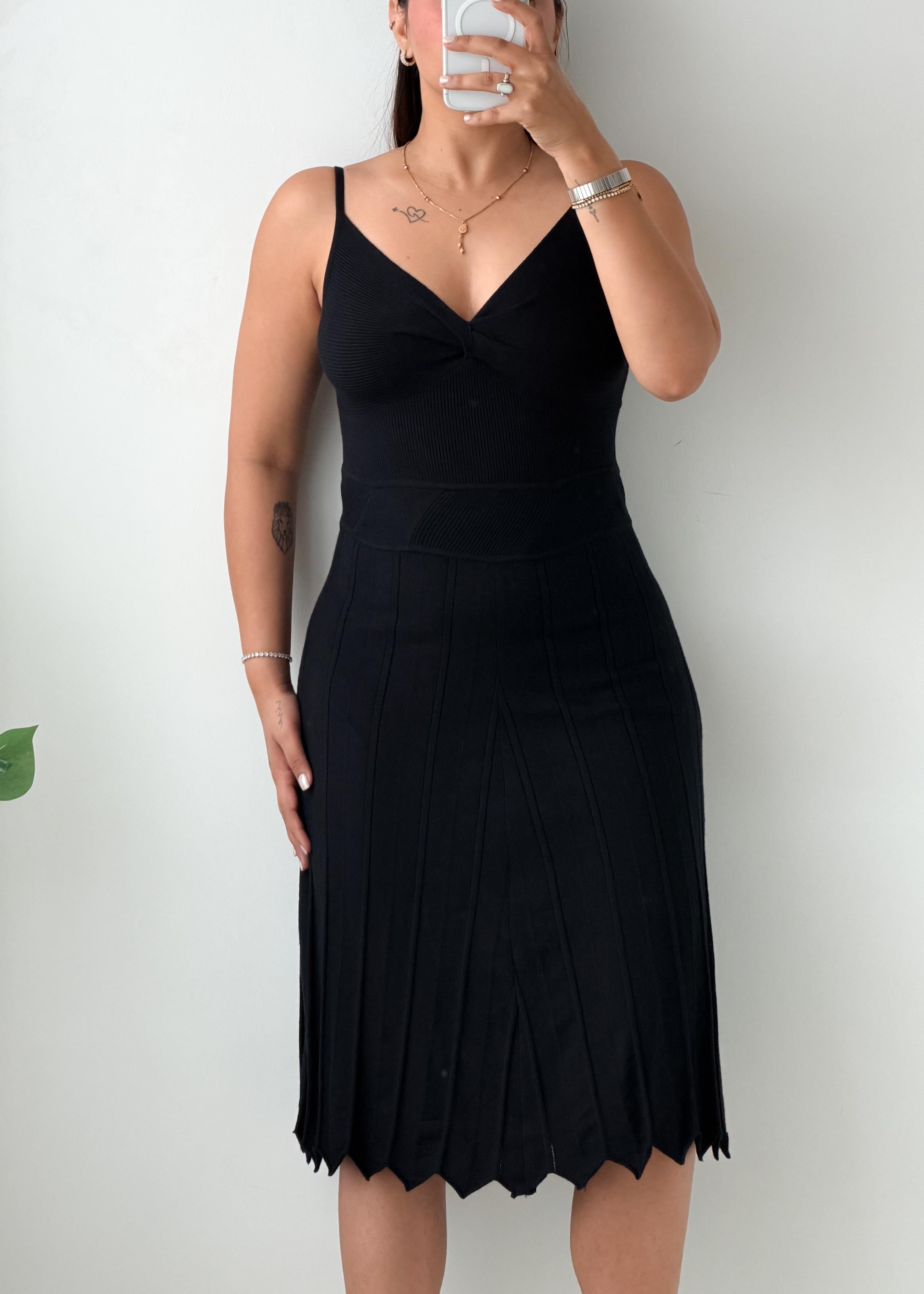 Size S-M Black Pleated Knit Midi Dress