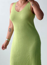 Size M-L Lime Green Ribbed Knit Midi Dress