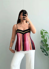 Size XS-S, Multicolor Striped Spaghetti Strapy Top - Closet by Payal