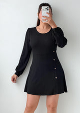 Size M-L Black Button-Detail Knit Mini Dress