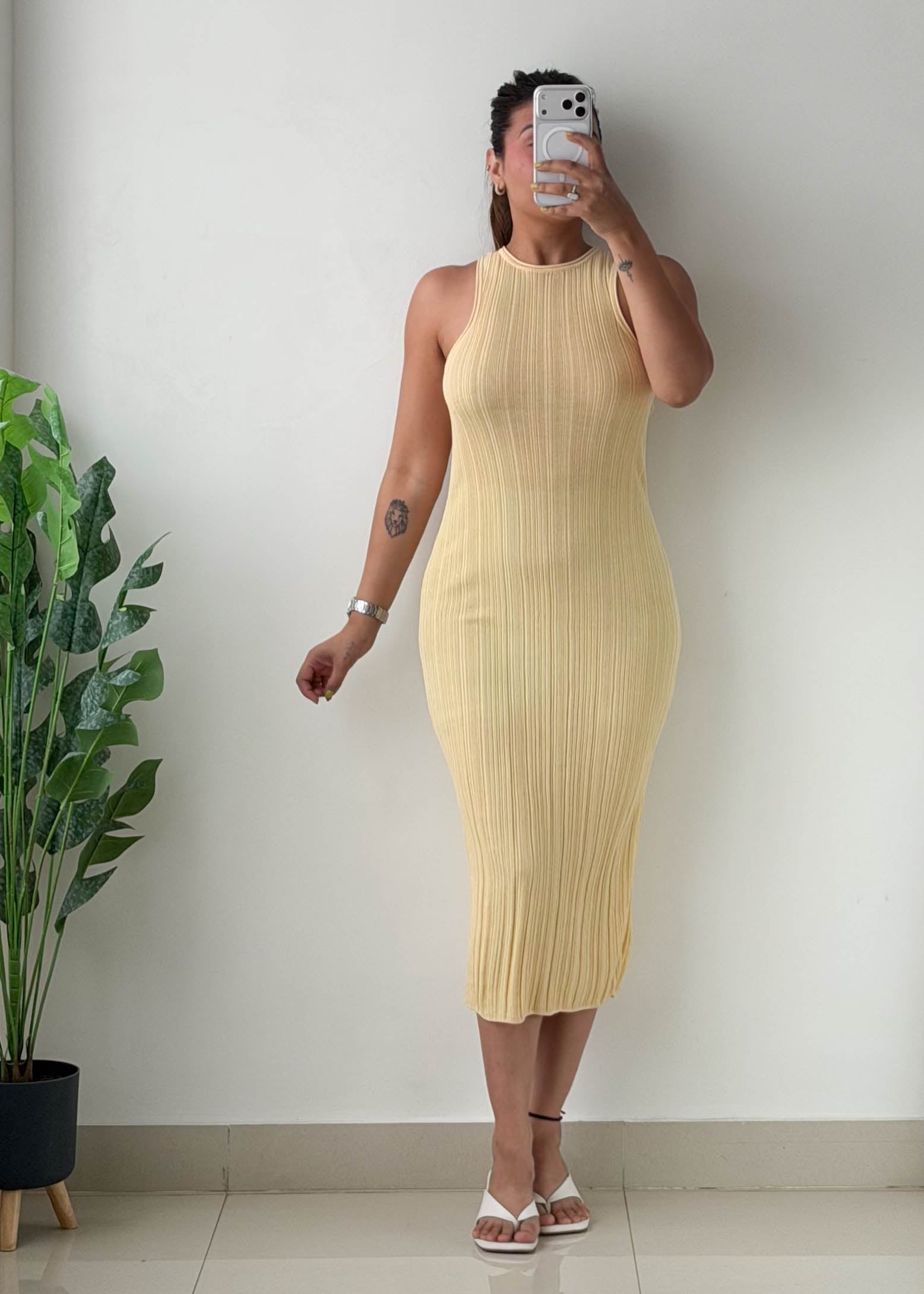 Size XS-S Butter Yellow Ribbed Midi Dress