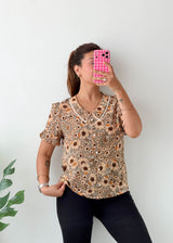Size S-M Beige Floral V-Neck Top