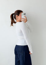 Size S-M White Ribbed Lace Trim Top