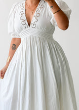 Size XS-S White Embroidered Cotton Maxi Dress